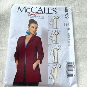 McCall's 6709 Pattern Palmer Pletsch Jacket Blazer Open Front Sz 16 - 24 Uncut
